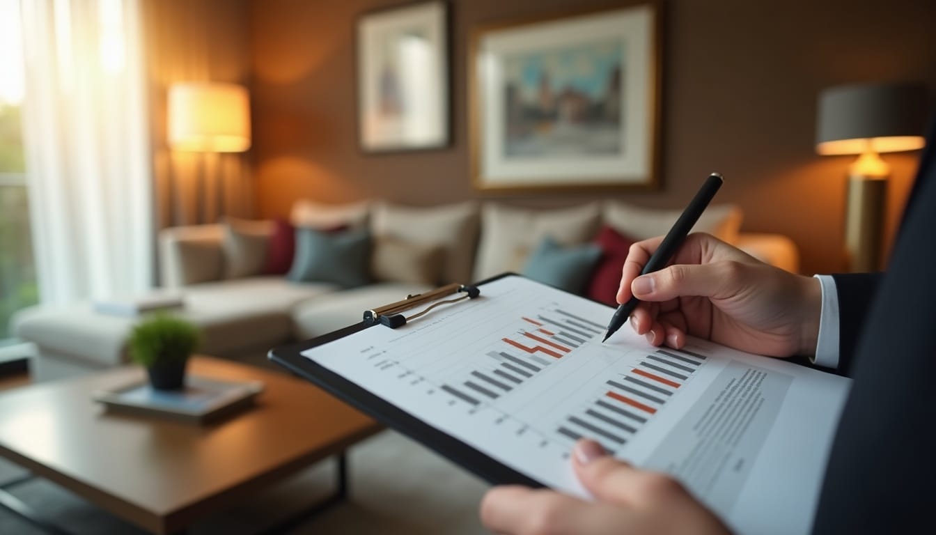 Analyse graphique sur un tableau dans un salon moderne.