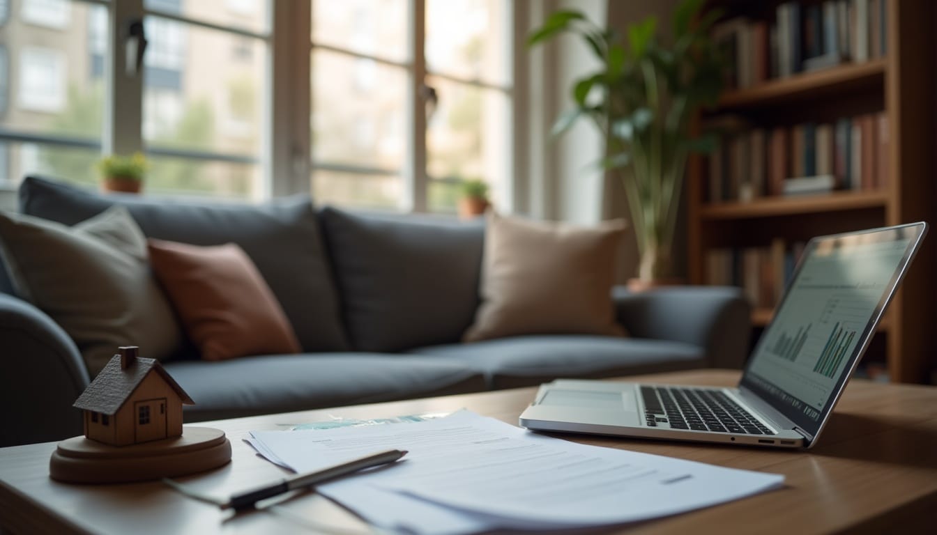 Bureau à domicile avec ordinateur portable et documents