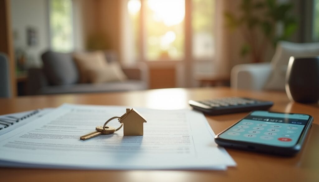 Clé de maison sur contrat avec téléphone calculatrice