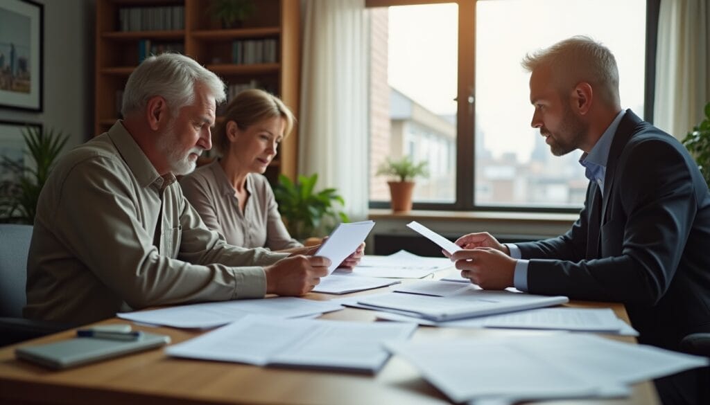 Réunion professionnelle avec documents sur table.