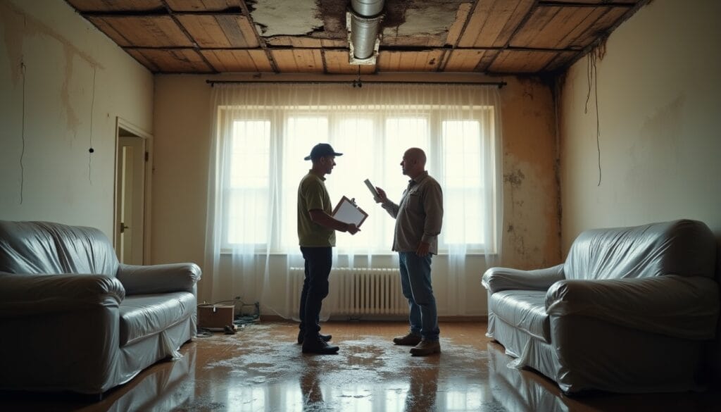 Inspection de maison par deux personnes discutant.